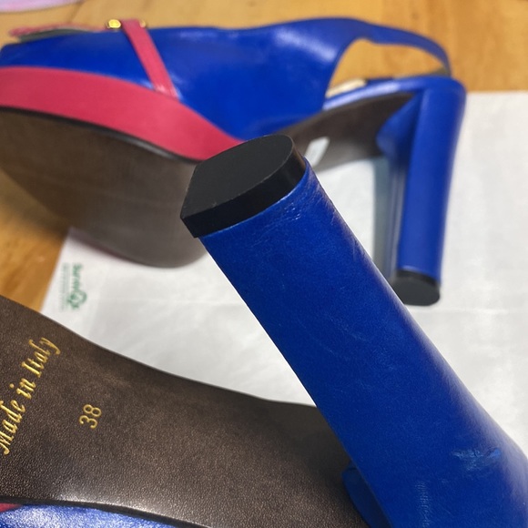 RARE DP PURSE MADE IN ITALY PLATFORM SLING BACK HEELS SIZE 38 - Picture 9 of 13